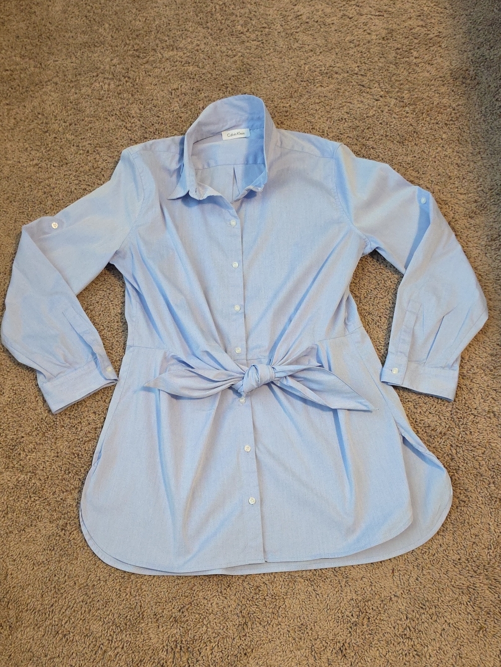 Calvin Klein Light Blue Button-Front Tie-Waist Shirt